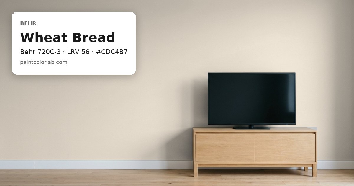 Living room with the wall painted Behr Wheat Bread (Behr 720C-3), hex #CDC4B7, LRV 56