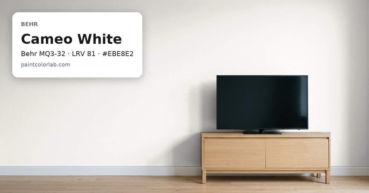 Living room with the wall painted Behr Cameo White (Behr MQ3-32), hex #EBE8E2, LRV 81