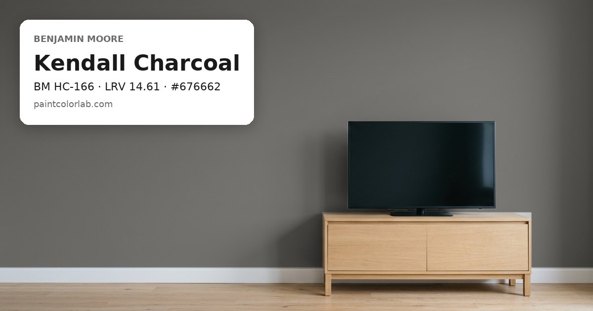 Living room with the wall painted Benjamin Moore Kendall Charcoal (BM HC-166), hex #676662, LRV 14.61