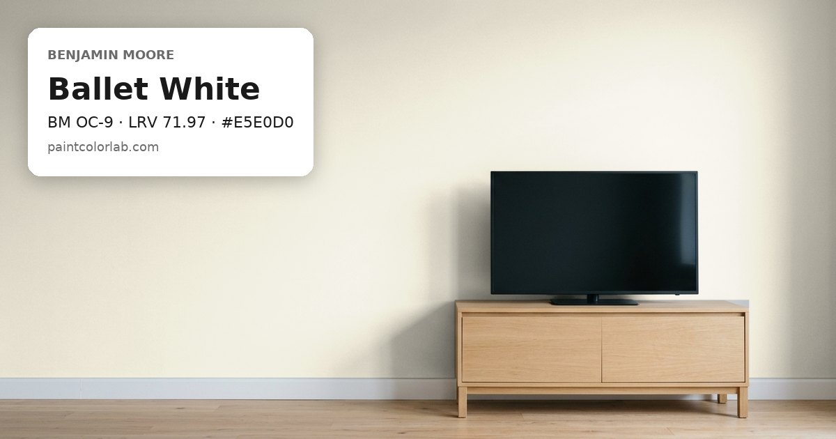 Living room with the wall painted Benjamin Moore Ballet White (BM OC-9), hex #E5E0D0, LRV 71.97