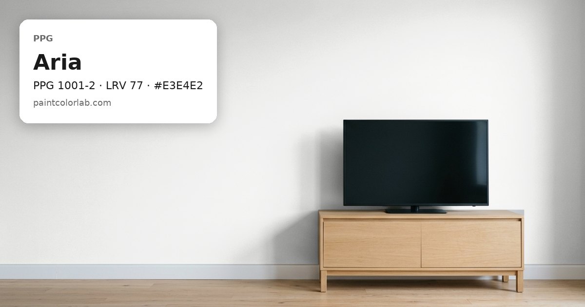 Living room with the wall painted PPG Aria (PPG 1001-2), hex #E3E4E2, LRV 77