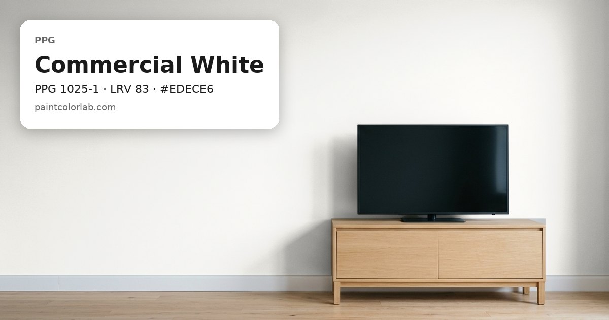 Living room with the wall painted PPG Commercial White (PPG 1025-1), hex #EDECE6, LRV 83