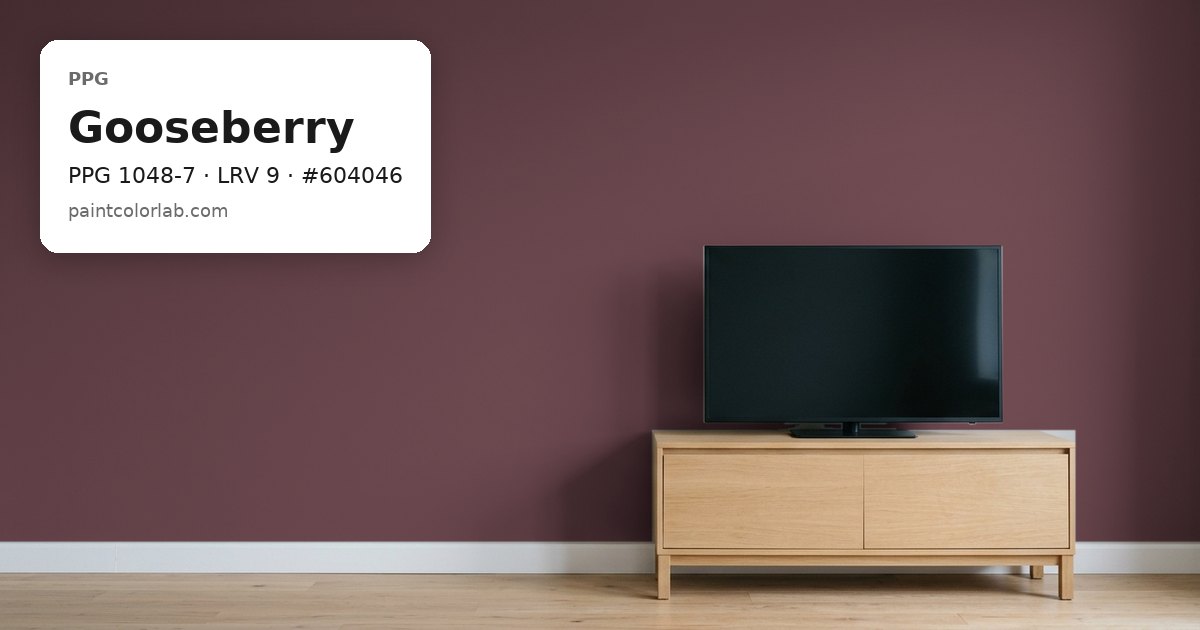 Living room with the wall painted PPG Gooseberry (PPG 1048-7), hex #604046, LRV 9
