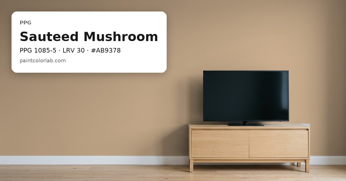 Living room with the wall painted PPG Sauteed Mushroom (PPG 1085-5), hex #AB9378, LRV 30