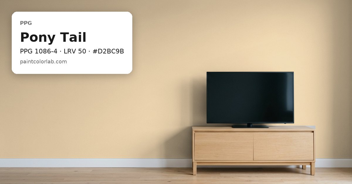 Living room with the wall painted PPG Pony Tail (PPG 1086-4), hex #D2BC9B, LRV 50