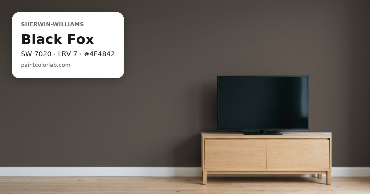 Living room with the wall painted Sherwin-Williams Black Fox (SW 7020), hex #4F4842, LRV 7