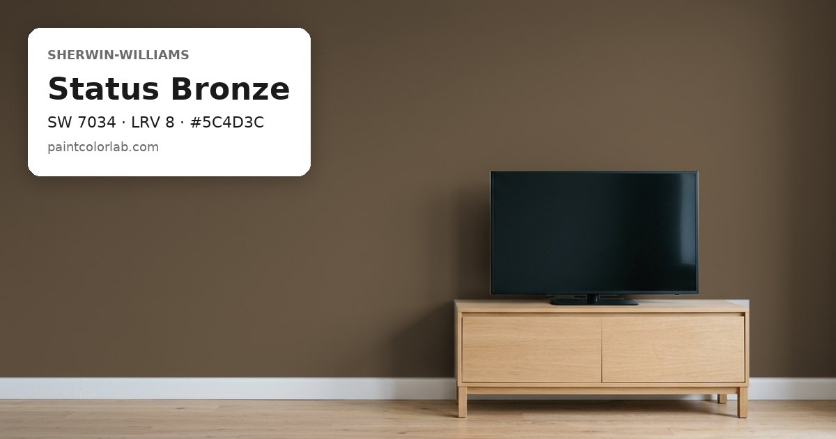 Living room with the wall painted Sherwin-Williams Status Bronze (SW 7034), hex #5C4D3C, LRV 8