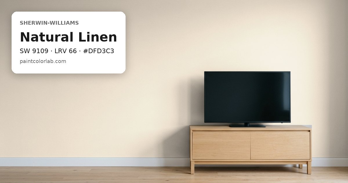 Living room with the wall painted Sherwin-Williams Natural Linen (SW 9109), hex #DFD3C3, LRV 66