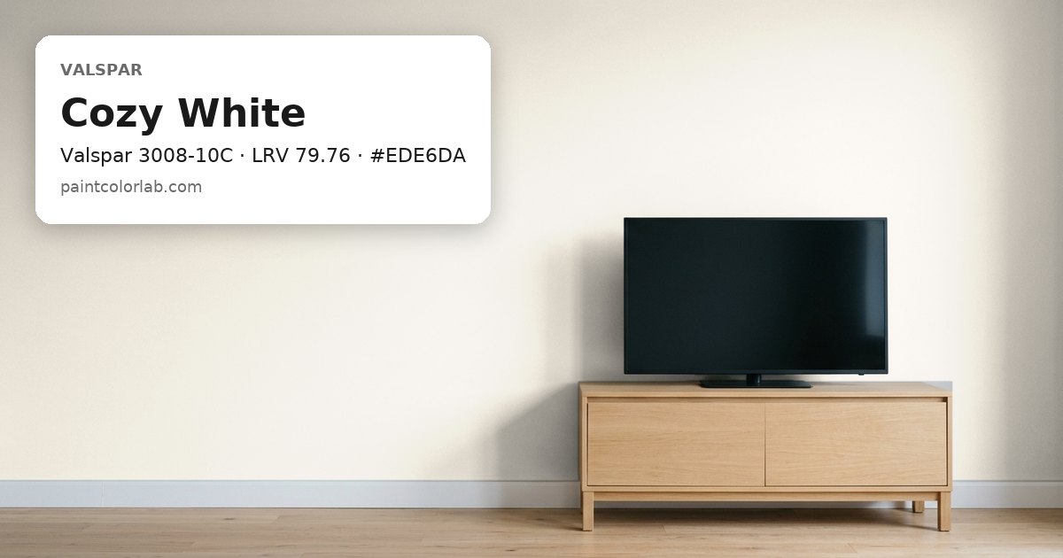 Living room with the wall painted Valspar Cozy White (Valspar 3008-10C), hex #EDE6DA, LRV 79.76