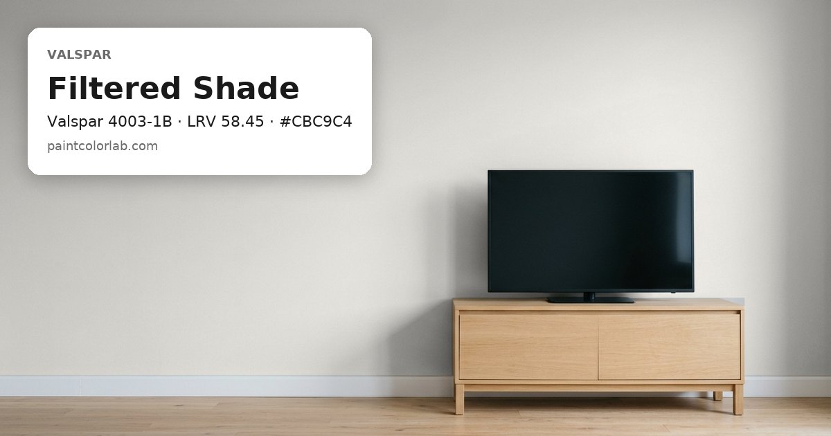 Living room with the wall painted Valspar Filtered Shade (Valspar 4003-1B), hex #CBC9C4, LRV 58.45
