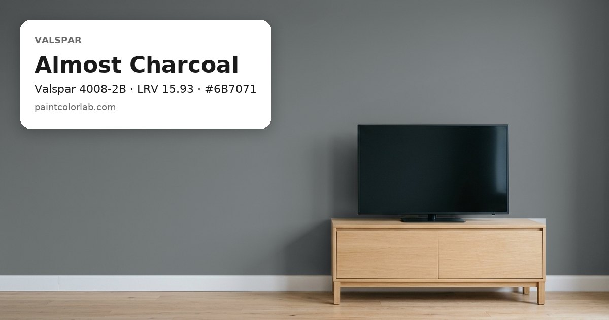 Living room with the wall painted Valspar Almost Charcoal (Valspar 4008-2B), hex #6B7071, LRV 15.93