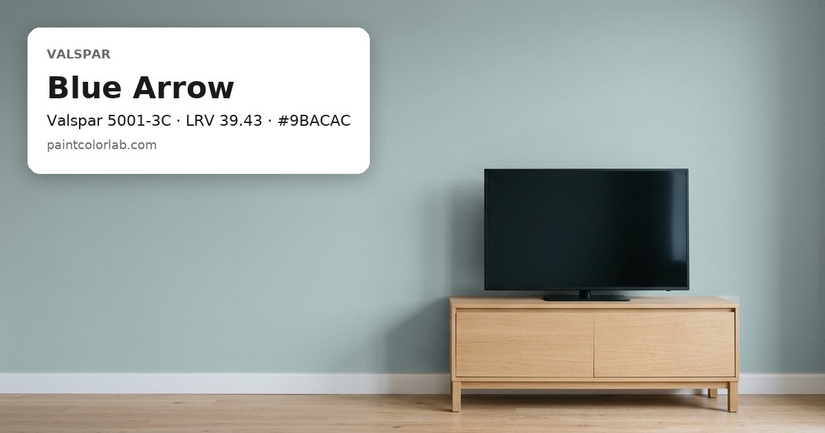 Living room with the wall painted Valspar Blue Arrow (Valspar 5001-3C), hex #9BACAC, LRV 39.43