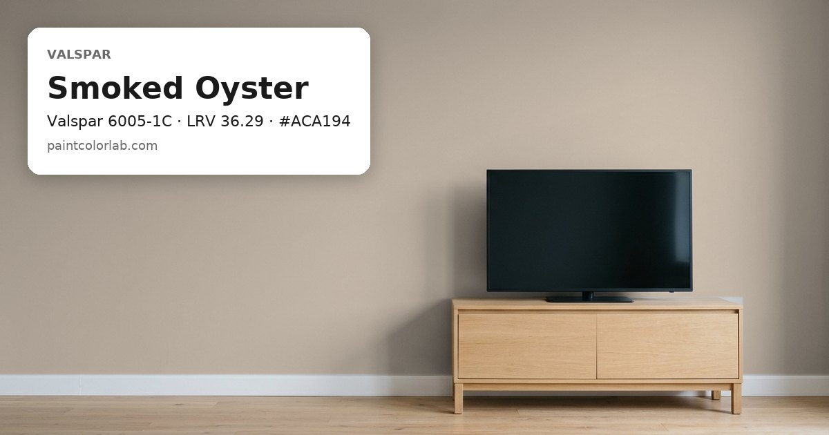 Living room with the wall painted Valspar Smoked Oyster (Valspar 6005-1C), hex #ACA194, LRV 36.29