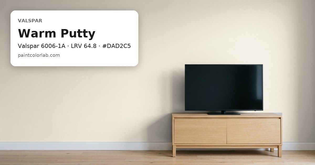 Living room with the wall painted Valspar Warm Putty (Valspar 6006-1A), hex #DAD2C5, LRV 64.8